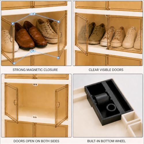 9-Tier Tall Foldable Shoe Rack Set 2 with Wheels, Fits 18 Pairs