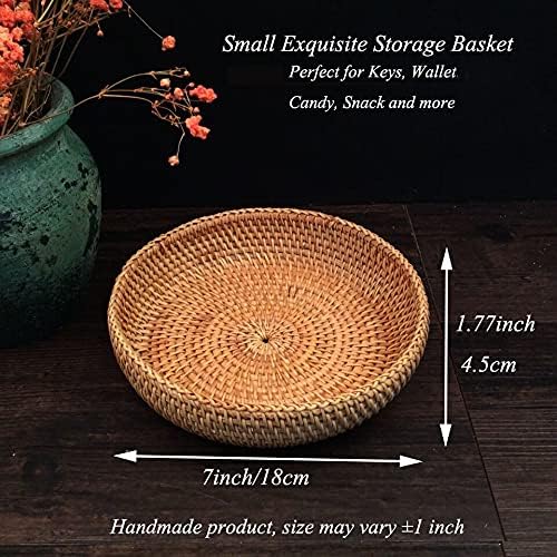Small Round Keys Basket for Entryway Woven Baskets for Organizing | Tabletop Decorative Wicker Organizer Basket for Keys Wallet Cell Phone for Fruit Candy Cracker