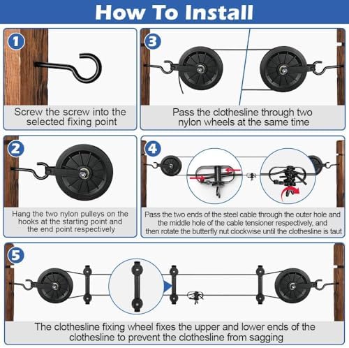 Outdoor Clothesline Kit, Black Clothes Line Pulley Kit Heavy Duty