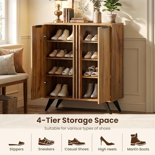 GIANTEX 4-Tier Wooden Shoe Cabinet for Entryway with 2 Doors