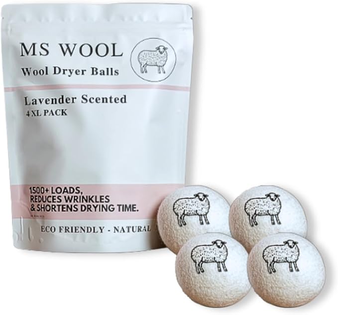 Lavender Scented Wool Dryer Balls – 4 XL Pack – Natural Fabric Softener by MsWool
