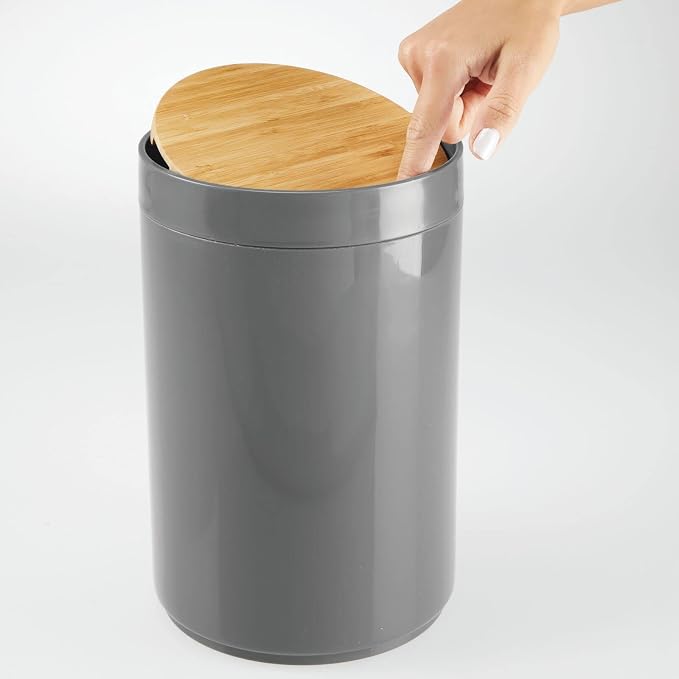 mDesign Plastic Round Trash Can Small Wastebasket - Image 4