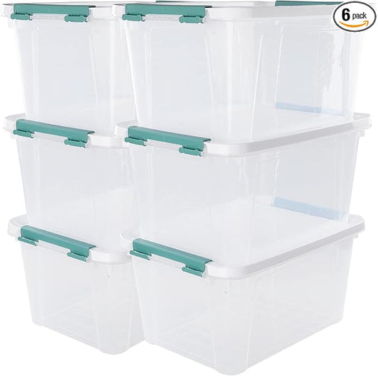 Xyskin 6-Pack 20 Quart Plastic Storage Boxes, Latching Storage Bin Box by Xyskin
