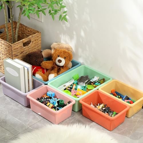 Zonon 12 Pcs Plastic Cubby Bins Office Storage Container Storage Bins Plastic Organization with 1 Pack Self Adhesive Label for Library Office Home Nursery(Pastel)