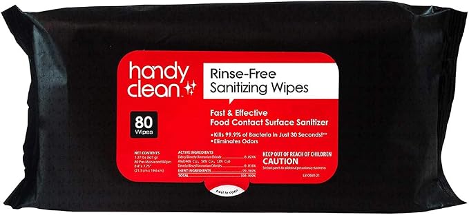 HandyClean Rinse-Free Food Contact Sanitizing Wipes Pouch by DiamondWipes