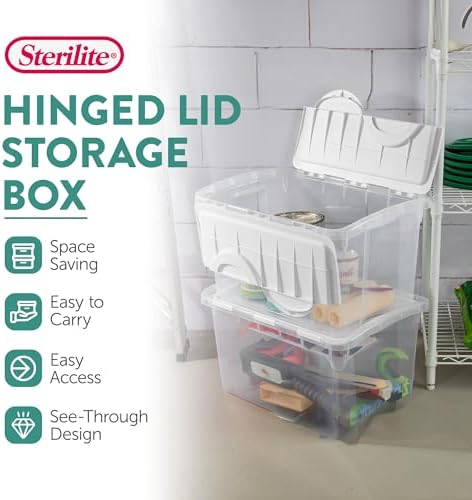 Sterilite 48 Qt Hinged Lid Storage Box, Stackable Bin with Lid, Plastic Conta...