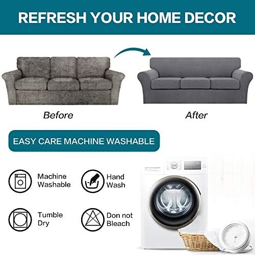 Turquoize 4 Piece Sofa Covers for 3 Cushion Couch Sofa Slipcover Soft Couch Cover for Dogs-Washable Sofa Furniture Covers with 3 Individual Cushion Covers, Jacquard Fabric (3 Cushion Sofa, Gray)