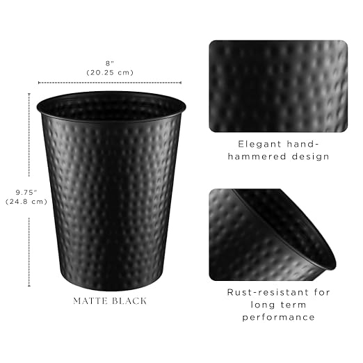 Monarch Abode Black Hand Hammered Metal Wastebasket - Image 2