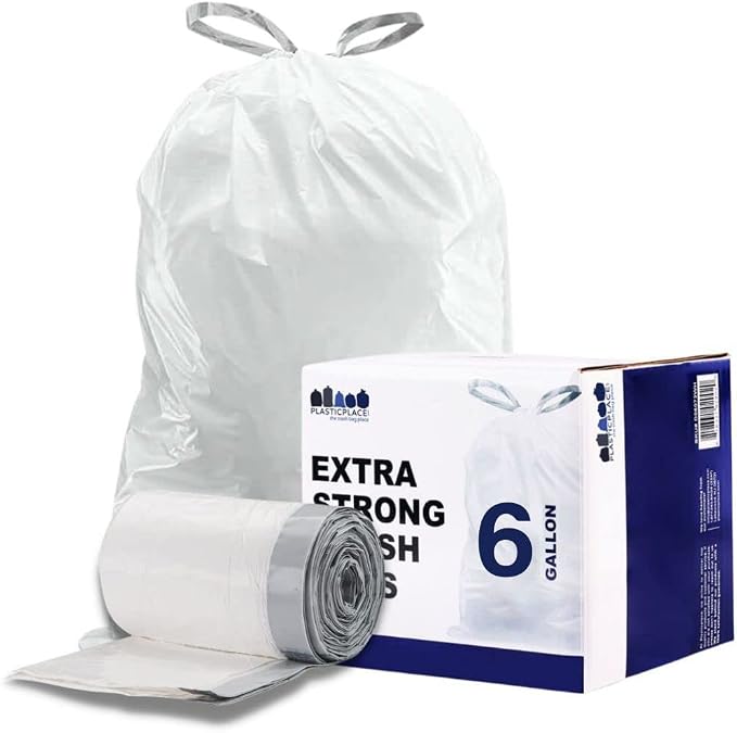 Plasticplace 4 - 6 Gallon White Drawstring Bags, 100% Prime Material, 0.7 Mil - Image 4