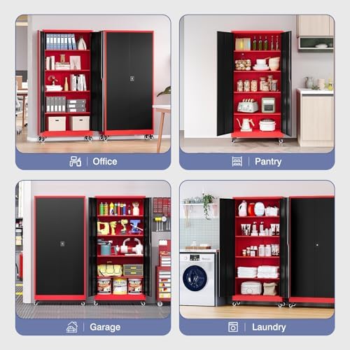 Metal Garage Storage Cabinet with Locking Doors and Adjustable Shelves, Wide ...