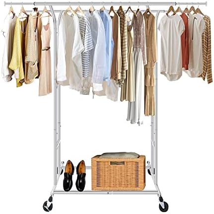 Fishat Silver 60" H Heavy Duty Double Rod Rolling Garment Clothes Rack