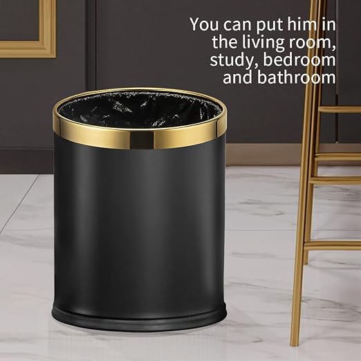 10L/2.6GAL Black and Gold Open Top Trash Can - Image 2