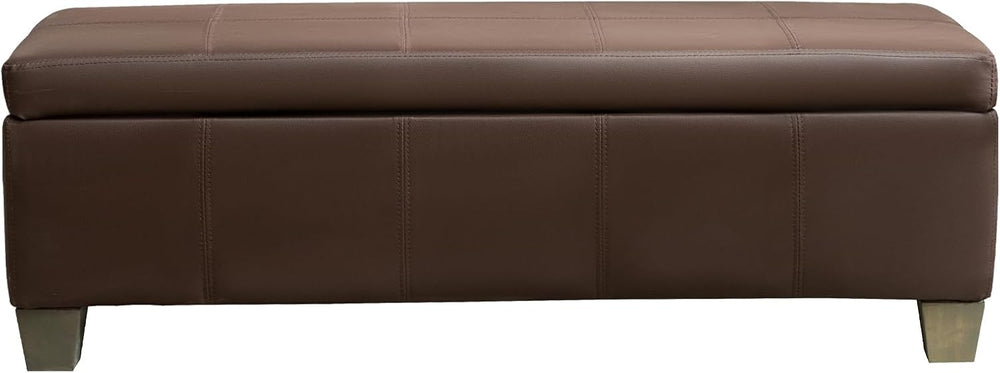 51 Inch Brown Faux Leather Ottoman