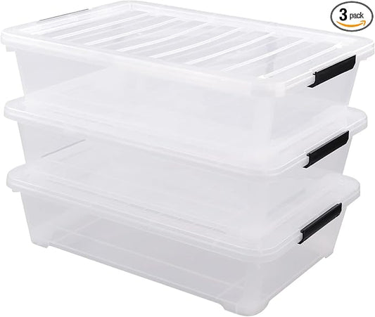 40 Quart Clear Plastic Underbed Storage Container, Wheeled Latching Storage Box by Buyitt