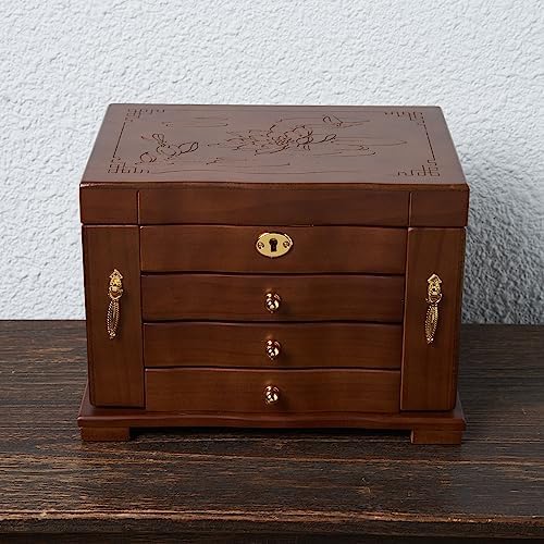 FEECOZ Wooden Jewelry Box for Women, Solid Wood Jewelry Organizer with Mirror...