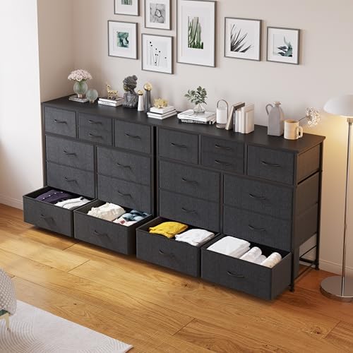 LUMTOK 10 Drawers Dresser with Fabric Bins for Bedroom,Closets，Dark Gray