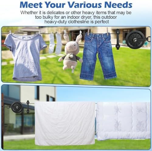 Outdoor Clothesline Kit, Black Clothes Line Pulley Kit Heavy Duty