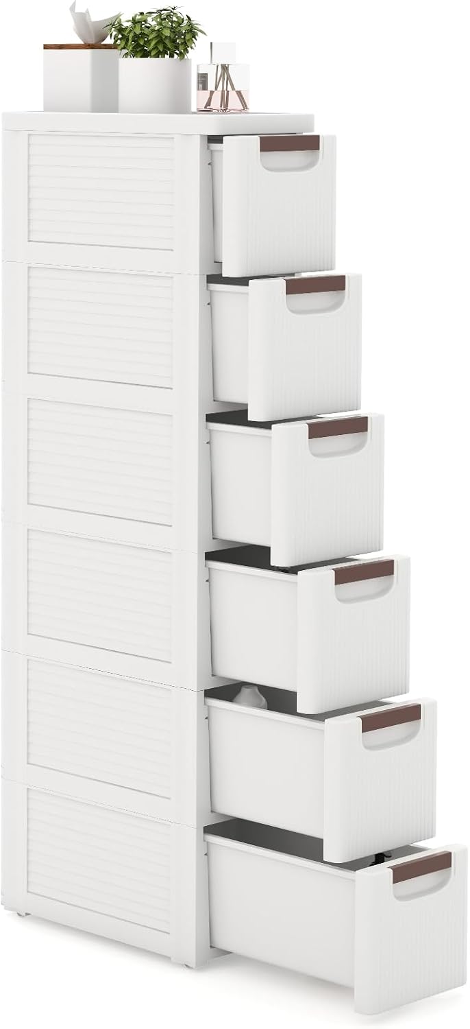 LOKO 6-Drawer Narrow Storage Cabinet, Slim Rolling Cart (7.5"x16.5"...