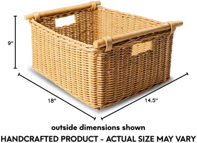 The Basket Lady Pole Handle Wicker Storage Basket, 18 in L x 14.5 in W x 9 in H - Image 8