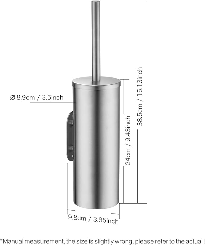 Brushed Stainless Steel Toilet Brush and Cover, No-Punch Hook Base Dual Purpose - Image 3