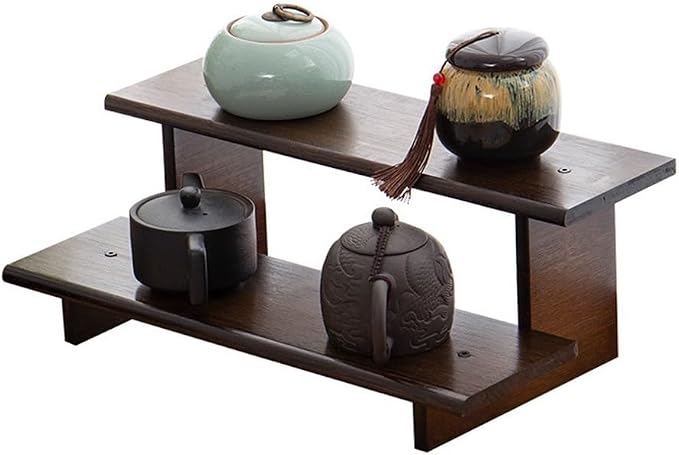 2 Tier Wood Desktop Ladder Storage Rack, Bamboo Wooden Storage Shelf by Unknown