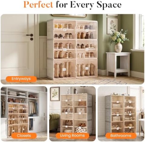 Foldable Shoe Organizer Storage Cabinet with Clear Magnetic Doors, Stackable ...