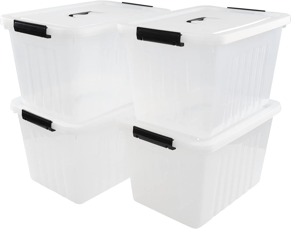 4-Pack 25 Quart Storage Boxes, Plastic Storage Latch Bin