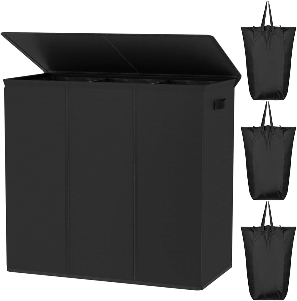 WOWLIVE 180L Laundry Hamper 3 Section, Large Laundry Basket with Lid