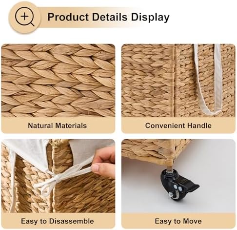 Slim Rolling Laundry Hamper with Lid and Wheels (Natural, 85L)