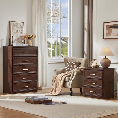 RWYHG Dresser for Bedroom 5 Drawer 45" Tall with Gold Handle Closet Storage