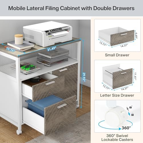 Tribesigns Modern File Cabinet with Drawers for Letter-Sized File and Door, L...