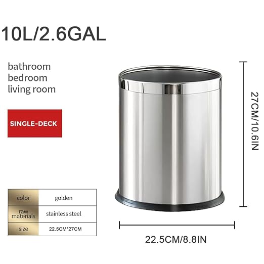 2.6Gallon/10L，Stainless Steel Bathroom Trash Can, Chrome Trash Can - Image 8