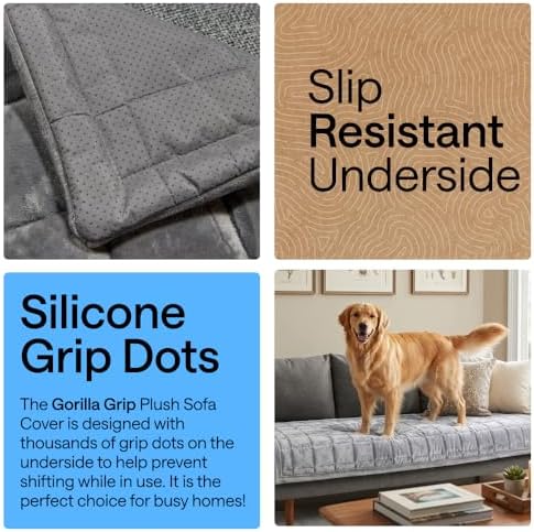 GORILLA GRIP Slip and Leak Resistant Plush Quilted Oversized Sofa Cushion Cover Blanket, Soft Couch Covers for Sofa Dogs, Machine Washable Furniture Protector Pet Friendly Couches, Gray, 78x28 Inches