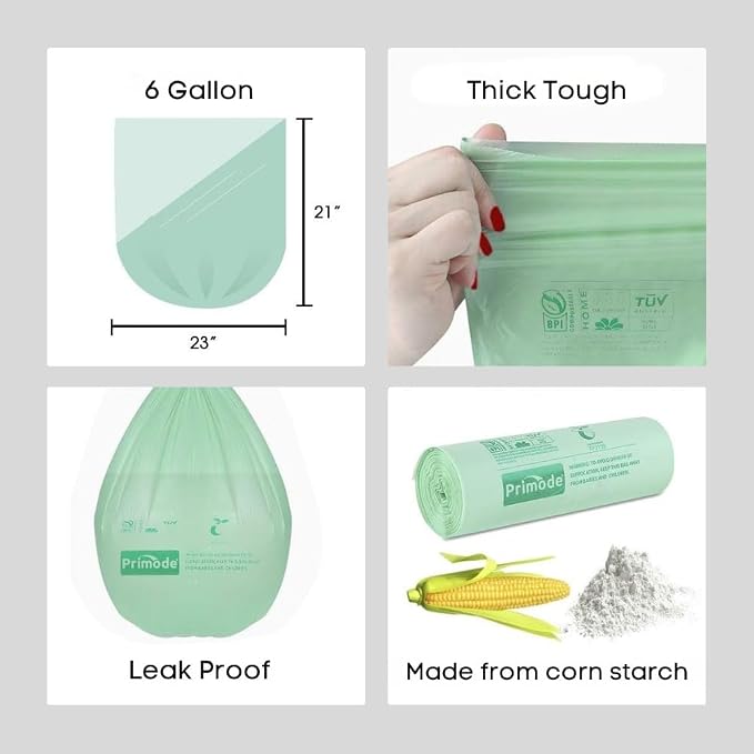 Primode Compostable Bags, 6 Gallon Food Scraps Yard Waste Bags, Extra Thick - Image 3