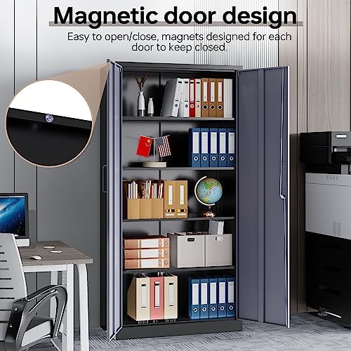Metal Storage Cabinet with Lock,71" Garage Cabinets with 2 Doors and 4 A...