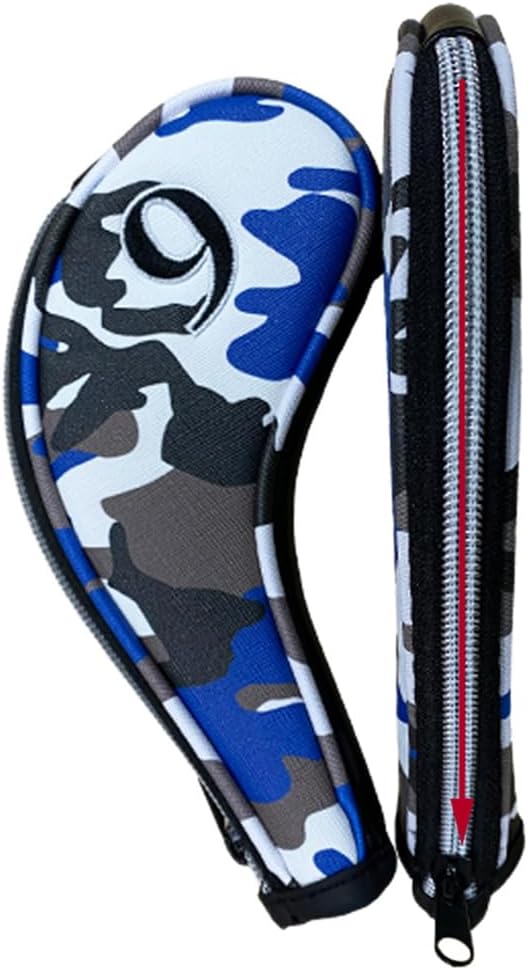 9pcs PU Leather Camouflage Blue Zipper Long Neck Design Golf Iron Headcovers - Image 4