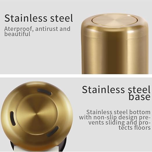 Waste Can 3 Gallon with Swing Lid，Brushed Stainless Steel Gold Trash Can，Metal - Image 5
