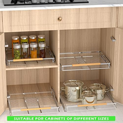 Pull-Out Cabinet Organizer, Stainless, 12.1-18.4 In, 2 Pack