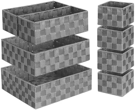 Posprica Woven Baskets, Storage Baskets for Organizing (Set of 8), Cube Baskets Bin Container Matching Storage Boxes Organizers for Pantry, Office, Shelves, Media-room