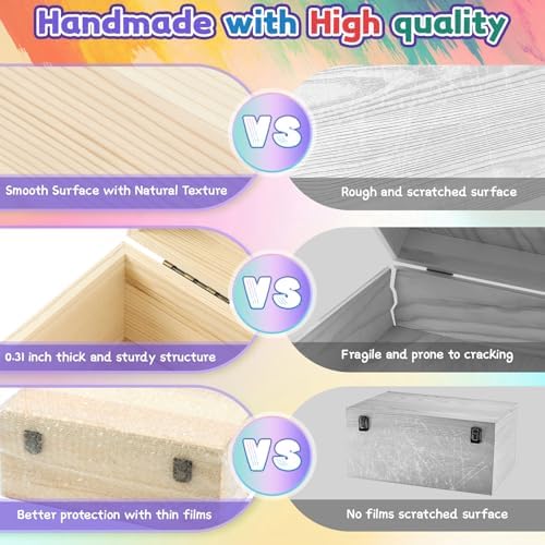 Large Unfinished Wooden Boxes Set of 2 Sizes Wood Box with Hinged Lid