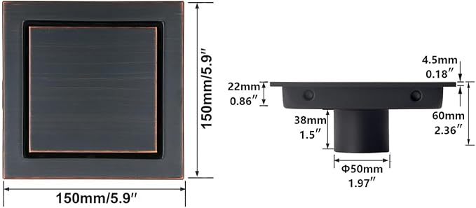 RANDOM Oil Rubbed Bronze Shower Drain Square - Image 2