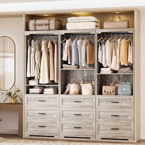 IRONCK Freestanding Closet System with Adjustable Shelves & 3 Drawers