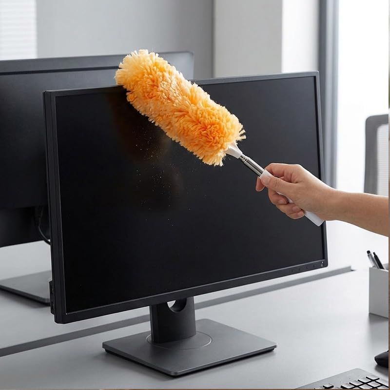 Handheld Dusting Tool with 13.4 Inch Handle and 1 Orange 360 Degree Disposable Refill for Blinds and Home Furniture