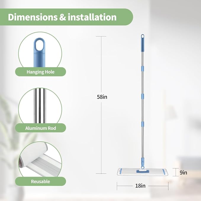 CQT Commercial Flat Microfiber Floor Mop Cleaning System 18" Inch Wet Dry and - Image 2