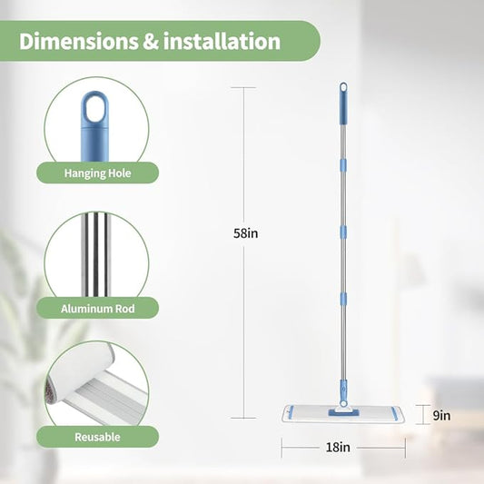 CQT Commercial Flat Microfiber Floor Mop Cleaning System 18" Inch Wet Dry and - Image 2