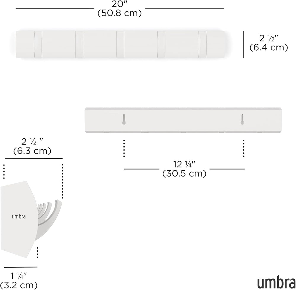Umbra Flip Coat Rack, Wall Mounted 5-Hook Space Saving, White