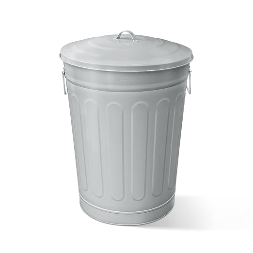 Plexon Round Trash Can 13 Gallon, Vintage Metal Outdoor Trash Can by Plexon