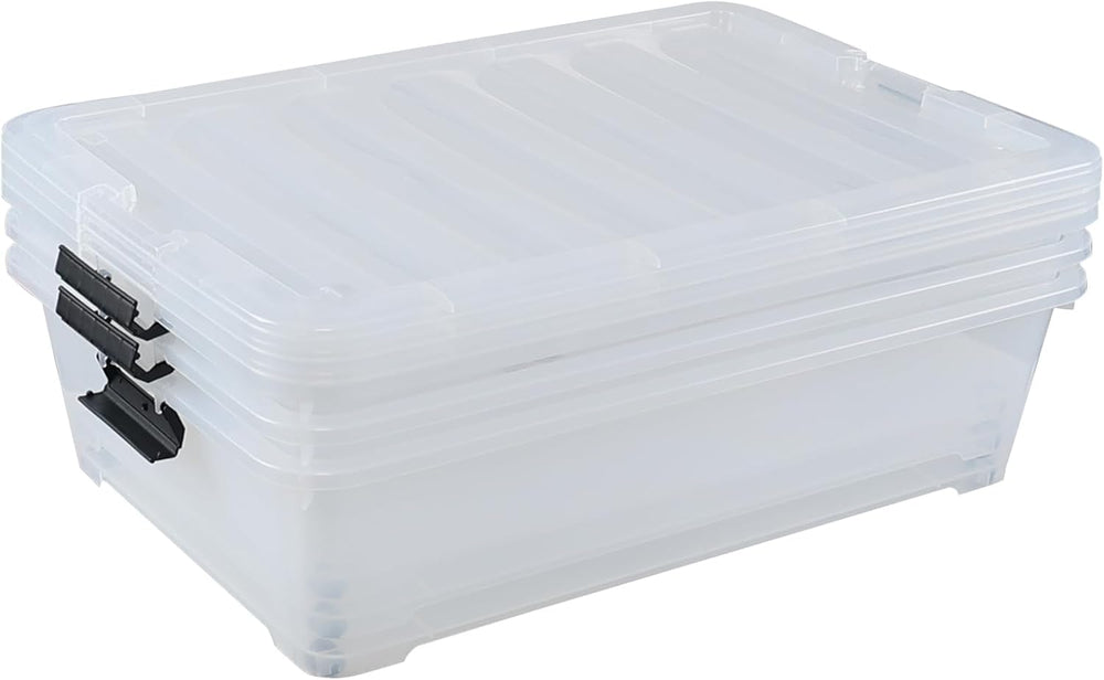 3-Pack Large Clear Plastic Underbed Container with Wheels, 50 L
