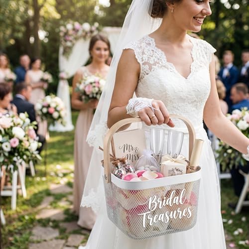 Roshtia 6 Pcs Metal Mesh Basket with Handle, White Garden Basket for Fall