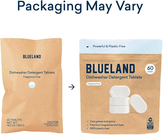 BLUELAND 100% Plastic-Free Dishwasher Detergent Tablets, Free & Clear, - Image 9